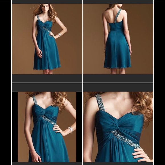 Teal knee length chiffon - Picture 7 of 13
